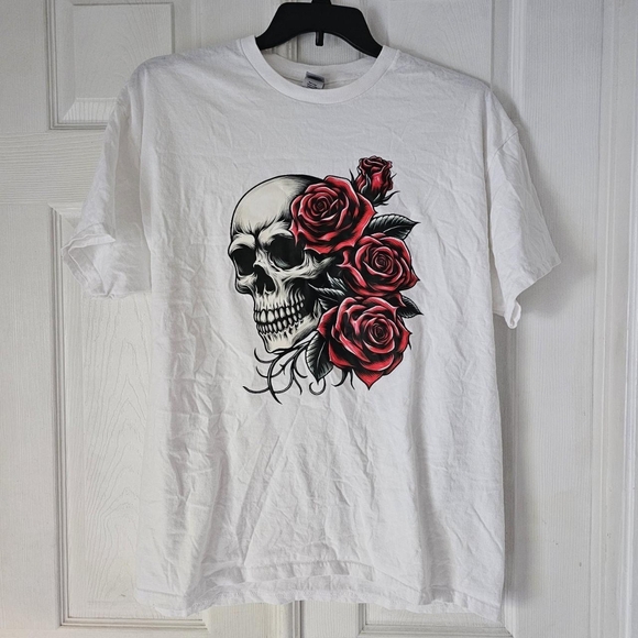 Retro cybergrunge emo skull rose handmade tshirt - Picture 3 of 4
